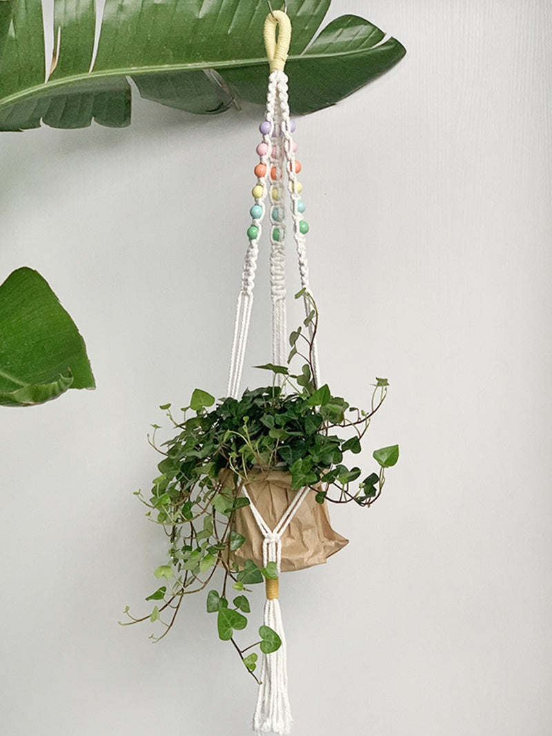 Factory direct sale hand-woven flower pot mesh bag gardening green plant pot plant hanging flower pot for home balcony decoration