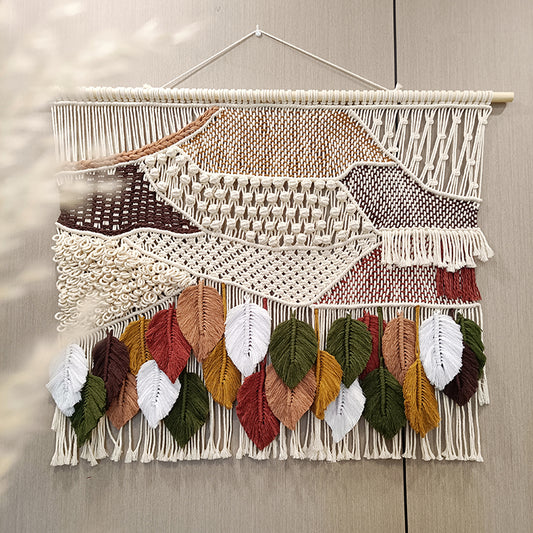 2023 bohemian hanger handmade leaf decor macrame hanging wall
