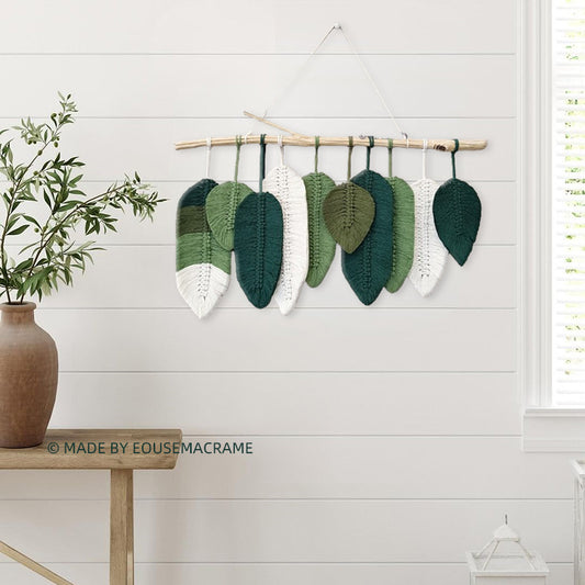 Eco-friendly High quality pretty blue green leaf shape decor macrame wall decor xl macrame wall hanging tapestry