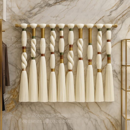 Luxury Macrame Wall Tapestry Woven Polyester Fiber with Braided Fringe Boho Style Hanging Art for Living Room Hotel Cafe