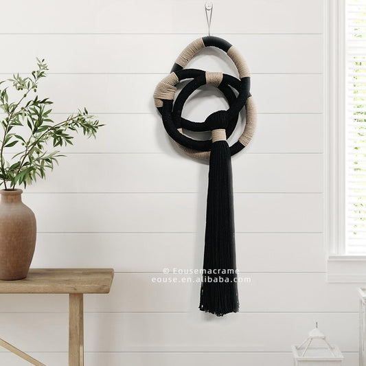 Bohemian Black Macrame Wall Hanging Handmade Natural Cotton Rope Home Decoration Living Room Bedroom Decor Artwork