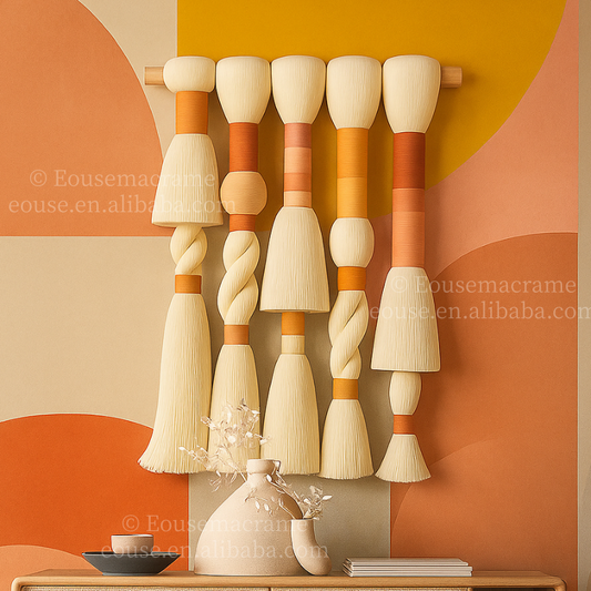 Colorful Macrame Wall Hanging Handmade Boho Tapestry Polyester Fiber Art for Living Room Bedroom Hotel Cafe Decoration