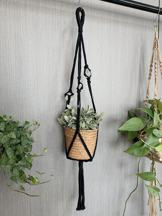 Bohemian Handmade Cotton Woven Lace Plant Hanger Lace Hanging Plant Stand Garden Crystal