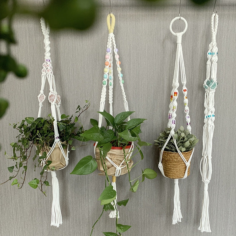Factory direct sale hand-woven flower pot mesh bag gardening green plant pot plant hanging flower pot for home balcony decoration