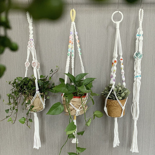 Factory direct sale hand-woven flower pot mesh bag gardening green plant pot plant hanging flower pot for home balcony decoration