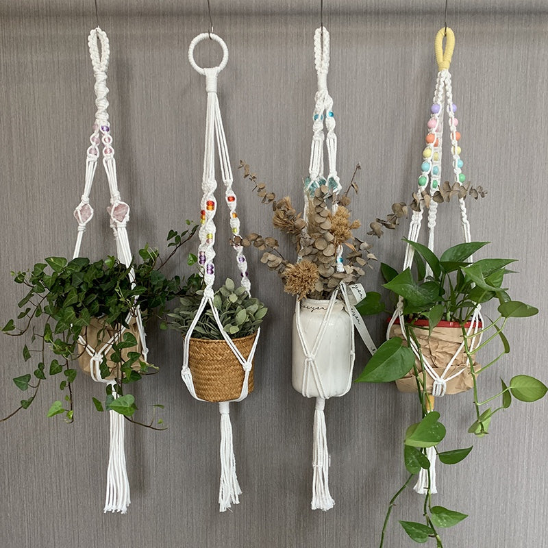 Factory direct sale hand-woven flower pot mesh bag gardening green plant pot plant hanging flower pot for home balcony decoration