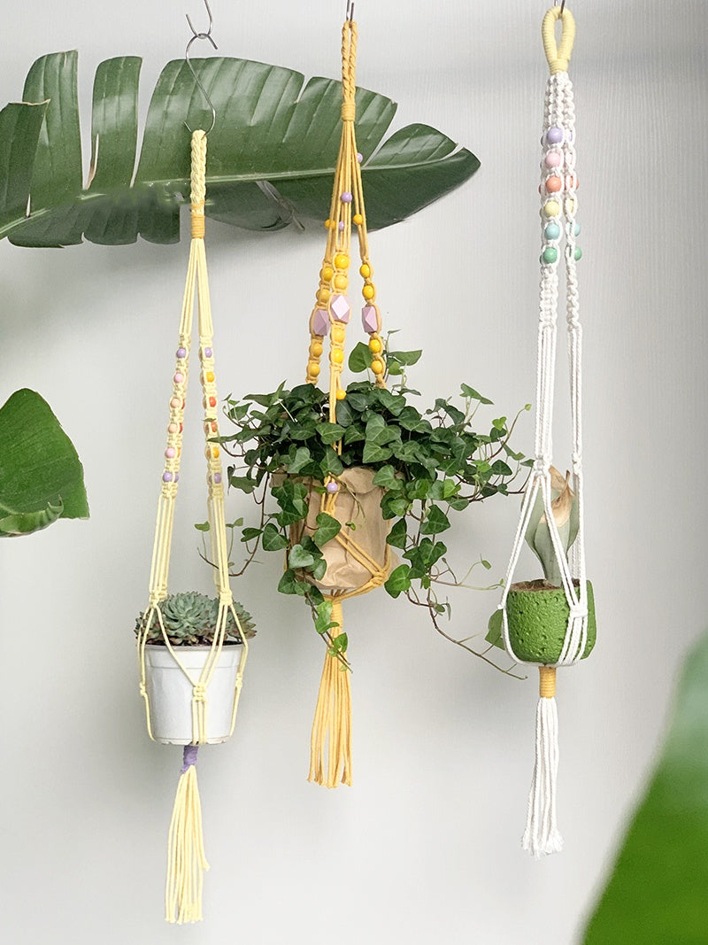 Factory direct sale hand-woven flower pot mesh bag gardening green plant pot plant hanging flower pot for home balcony decoration