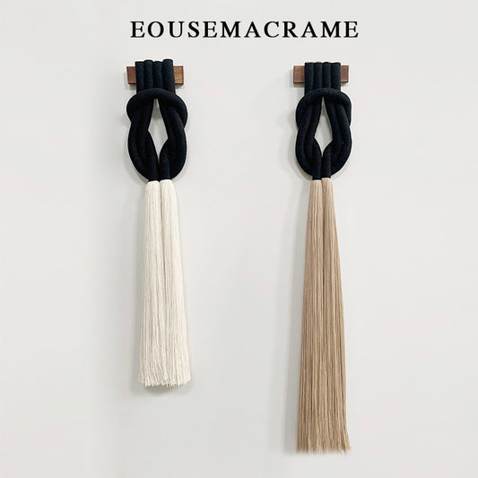 Handmade Black Knotted Design with Long Tassels Minimalist Macrame Wall Hangings Set for Kids' Room