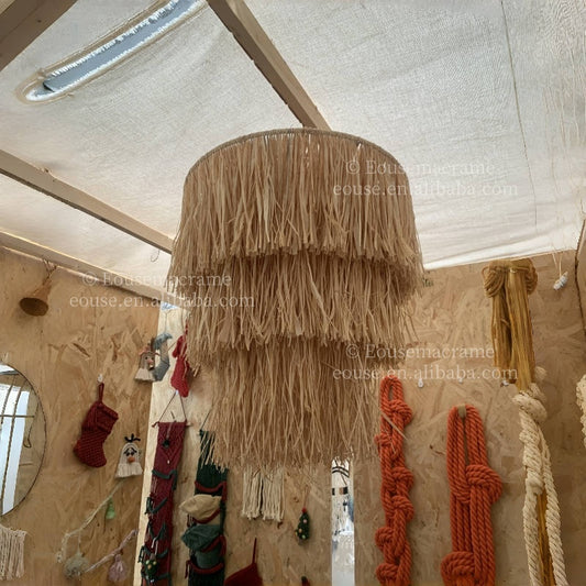 New Design Natural Style Raffia Eco-friendly Hand-made Bohemian Lampshade Room Decoration Items for Quality B&B