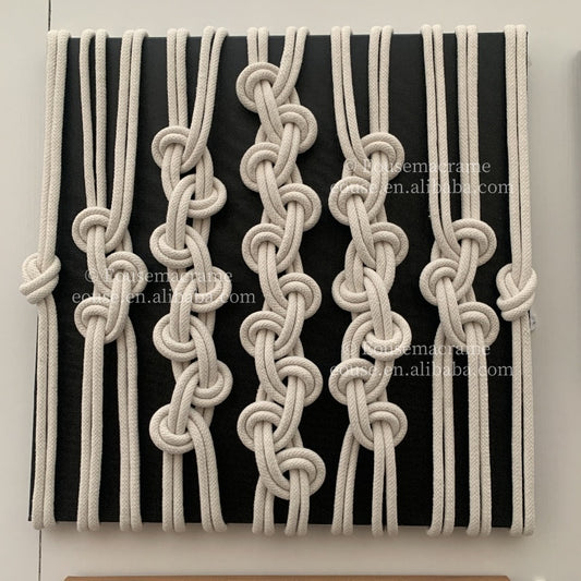 60*60cm Black White Macrame Knitted Wall Hanging Craft Handmade Luxury Home Decoration Custom Apartment Hotel Coffee