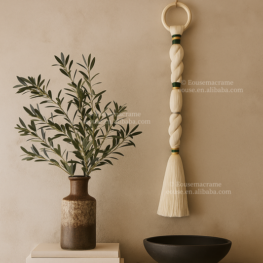 12*80cm Polyester Wire Wall Hanging Wooden Round Wall Art Metallic Color Wire Home Decoration Hand Woven