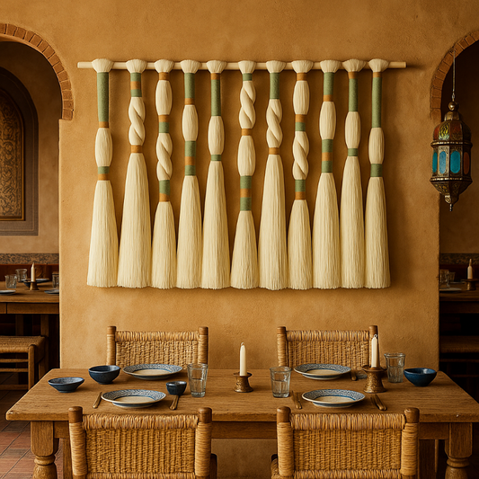 Macrame Wall Tapestry Woven Polyester Fiber with Braided Fringe Luxury Boho Style Hanging Art for Living Room Hotel Cafe