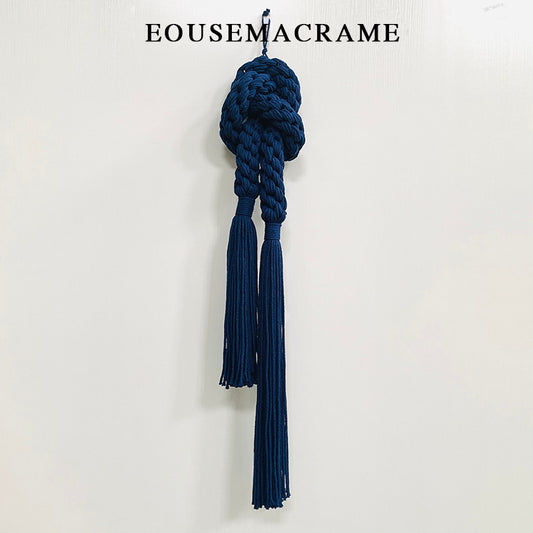 Dark Blue Macrame Wall Hanging Knot Shape Custom Luxury Wall Art Home Decoration Living Room Bedroom Hotel Tapestry