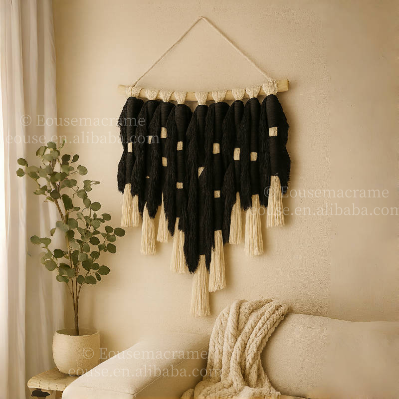 Large Boho Macrame Wall Art Woven Tapestry Handmade Cotton Rope Fringe Hanging for Home Hotel Festival Decoration