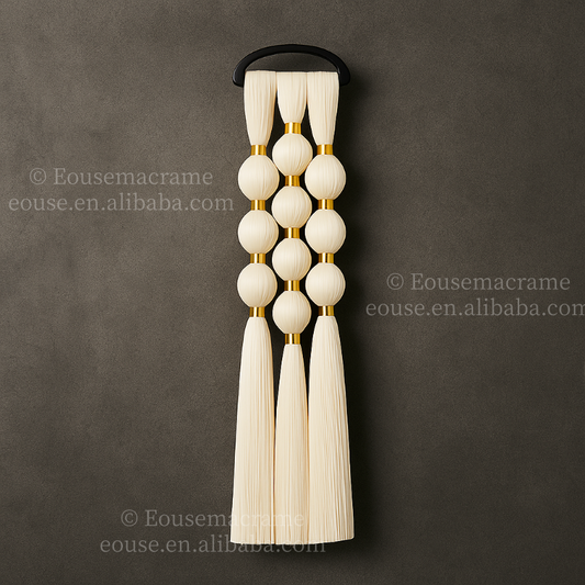 Unique Handmade Fiber Art Macrame Wall Hanging Modern Ball Tassel Boho Style Wall Decor for Living Room Bedroom Hotel