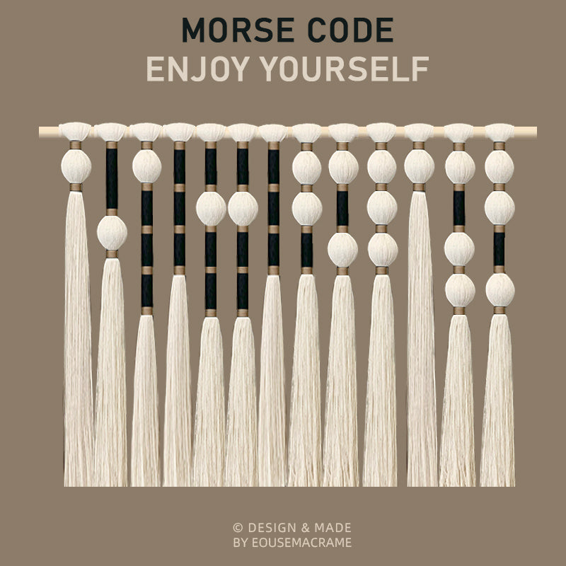 Eouse New design macrame wall hanging with Morsecode enjoy yourself,100*80cm Black gold Morsecode boho wall hanging decorations