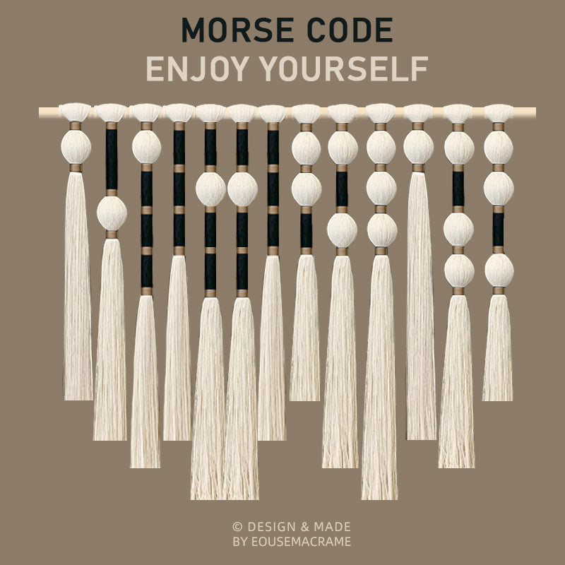 Eouse New design macrame wall hanging with Morsecode enjoy yourself,100*80cm Black gold Morsecode boho wall hanging decorations
