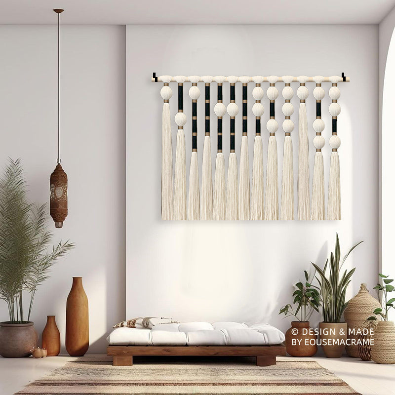 Eouse New design macrame wall hanging with Morsecode enjoy yourself,100*80cm Black gold Morsecode boho wall hanging decorations