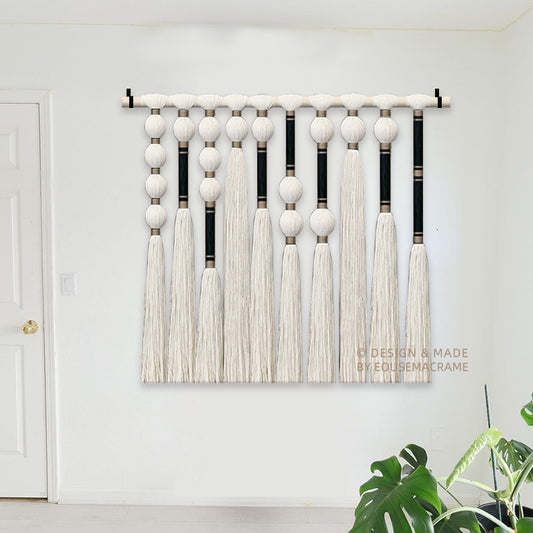 Eouse New design macrame wall hanging with Morsecode have a dream,80*80cm Black gold Morsecode boho wall hanging decorations