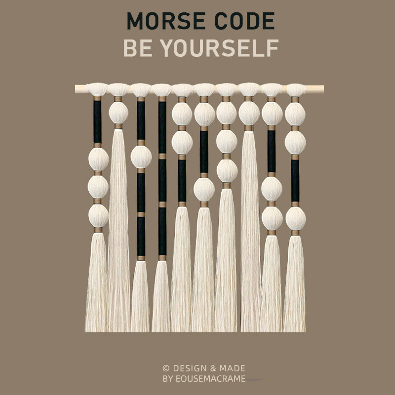 Eouse New design macrame wall hanging with Morsecode be yourself,80*90cm Black gold Morsecode boho wall hanging decorations
