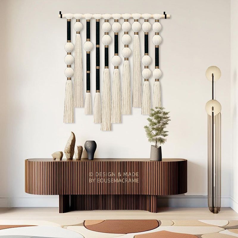 Eouse New design macrame wall hanging with Morsecode be yourself,80*90cm Black gold Morsecode boho wall hanging decorations