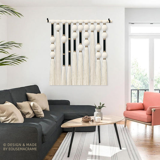 Eouse New design macrame wall hanging with Morsecode be yourself,80*90cm Black gold Morsecode boho wall hanging decorations