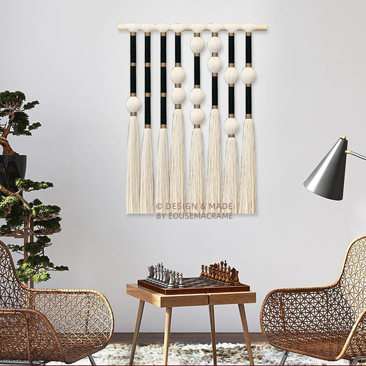 Eouse New design macrame wall hanging with Morsecode have a nice day,100*80cm Black gold Morsecode boho wall hanging decorations