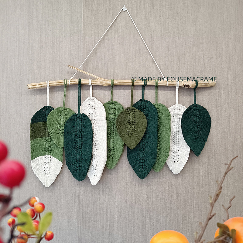 Eco-friendly High quality pretty blue green leaf shape decor macrame wall decor xl macrame wall hanging tapestry