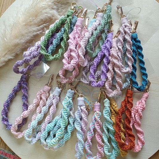 Handmade Cotton Weave Colorful Boho Macrame Keychain Woman Bracelet Wristlet Keychain Gifts
