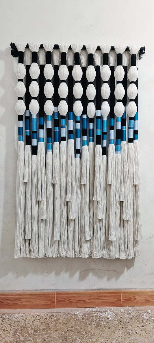 Professional service handmade boho customized macrame curtains wall hanging with ball decoration for hotel wedding home